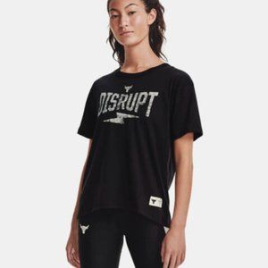 DISRUPT Under Armour UA Project Rock Women’s Shirt Black LOOSE  Top NWT
